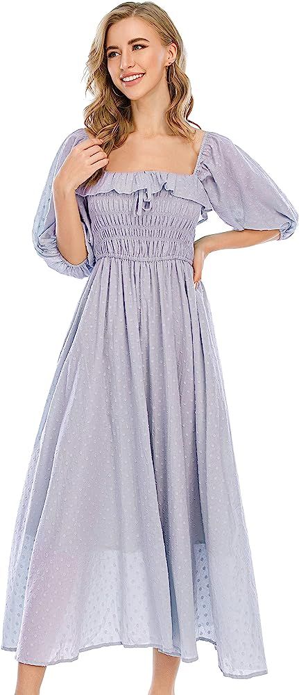 R.Vivimos Women Summer Half Sleeve Cotton Ruffled Vintage Elegant Backless A Line Flowy Long Dres... | Amazon (US)