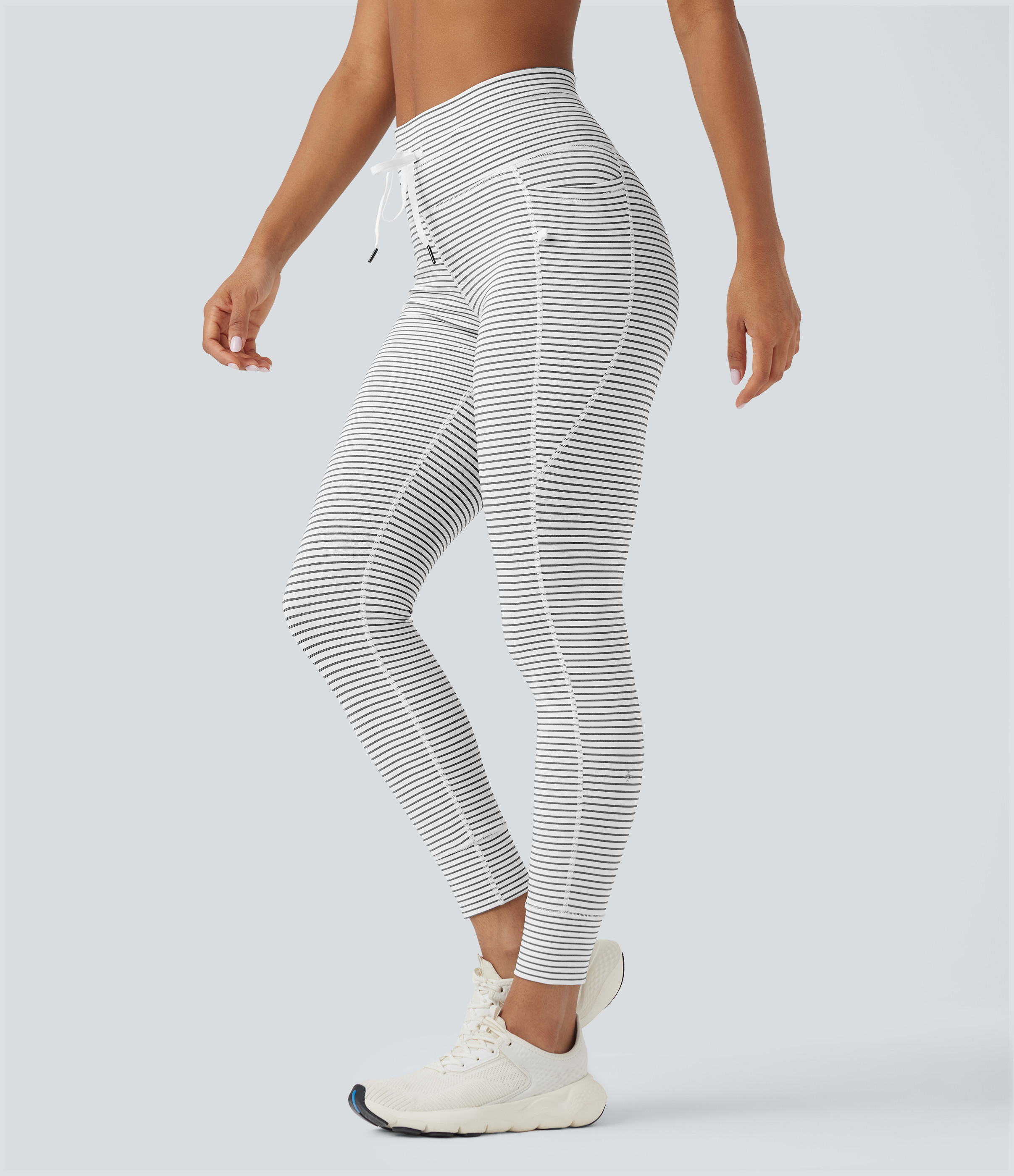 Halara High Waisted Drawstring Striped Yoga Leggings with Pockets - Zebra Ripple - XS(7/8) gym leggings leggings with pockets | HALARA