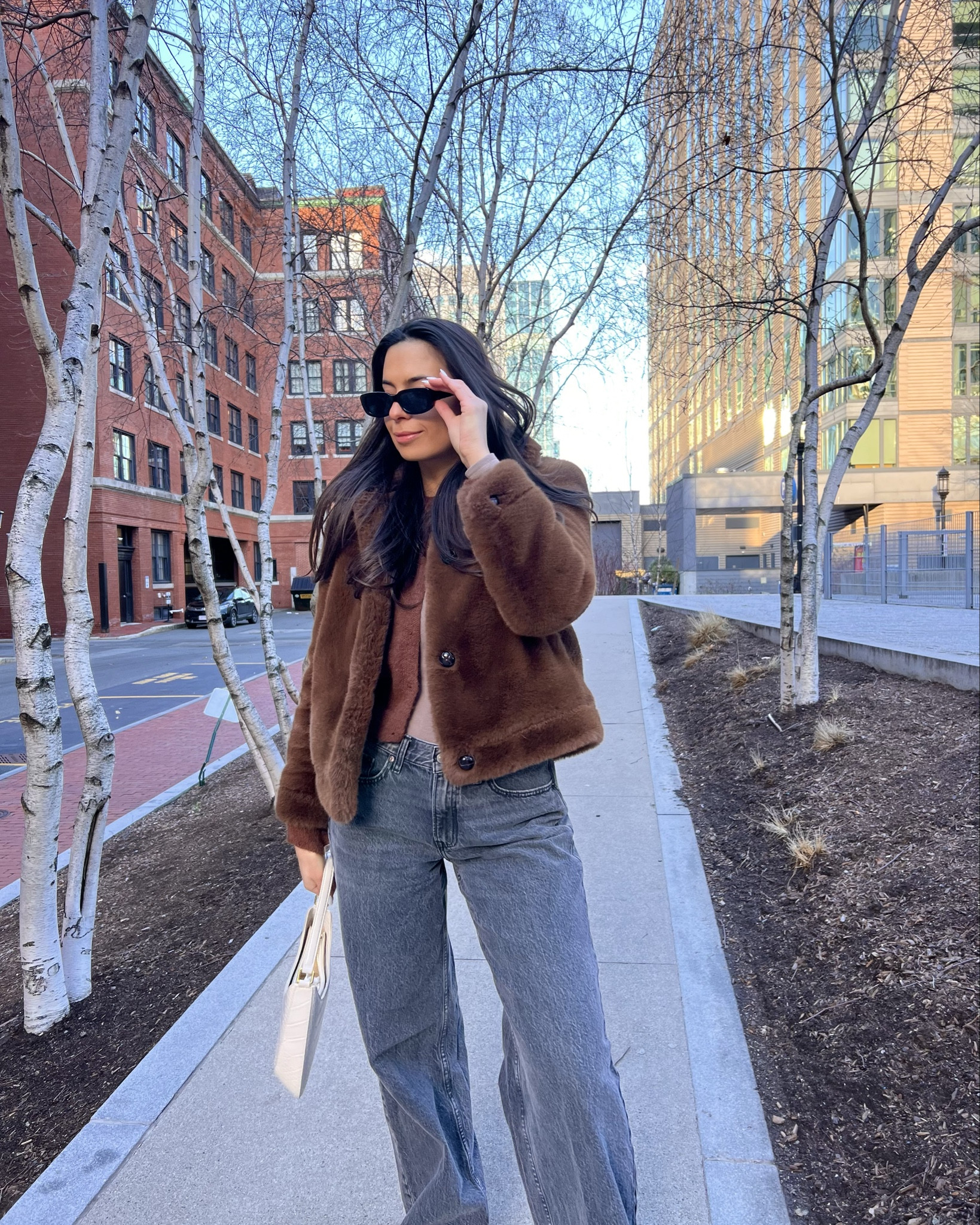 Winter ootd, winter outfit inspo, chocolate brown faux fur coat, low rise jeans, brown cardigan, neutral outfit 

Jeans are in dark gray size 27 L

#LTKFindsUnder100