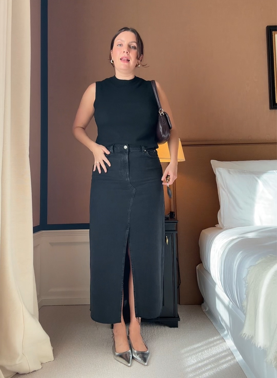 Love this long black denim skirt for dinner in Paris! 

#LTKmidsize #LTKstyletip #LTKeurope