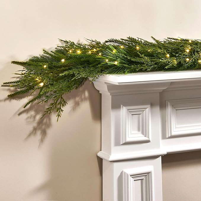 Evergreen Christmas Garland with Lights, 6 Ft Pine Garland, 100 Lights, Battery Operated Lighted ... | Amazon (US)