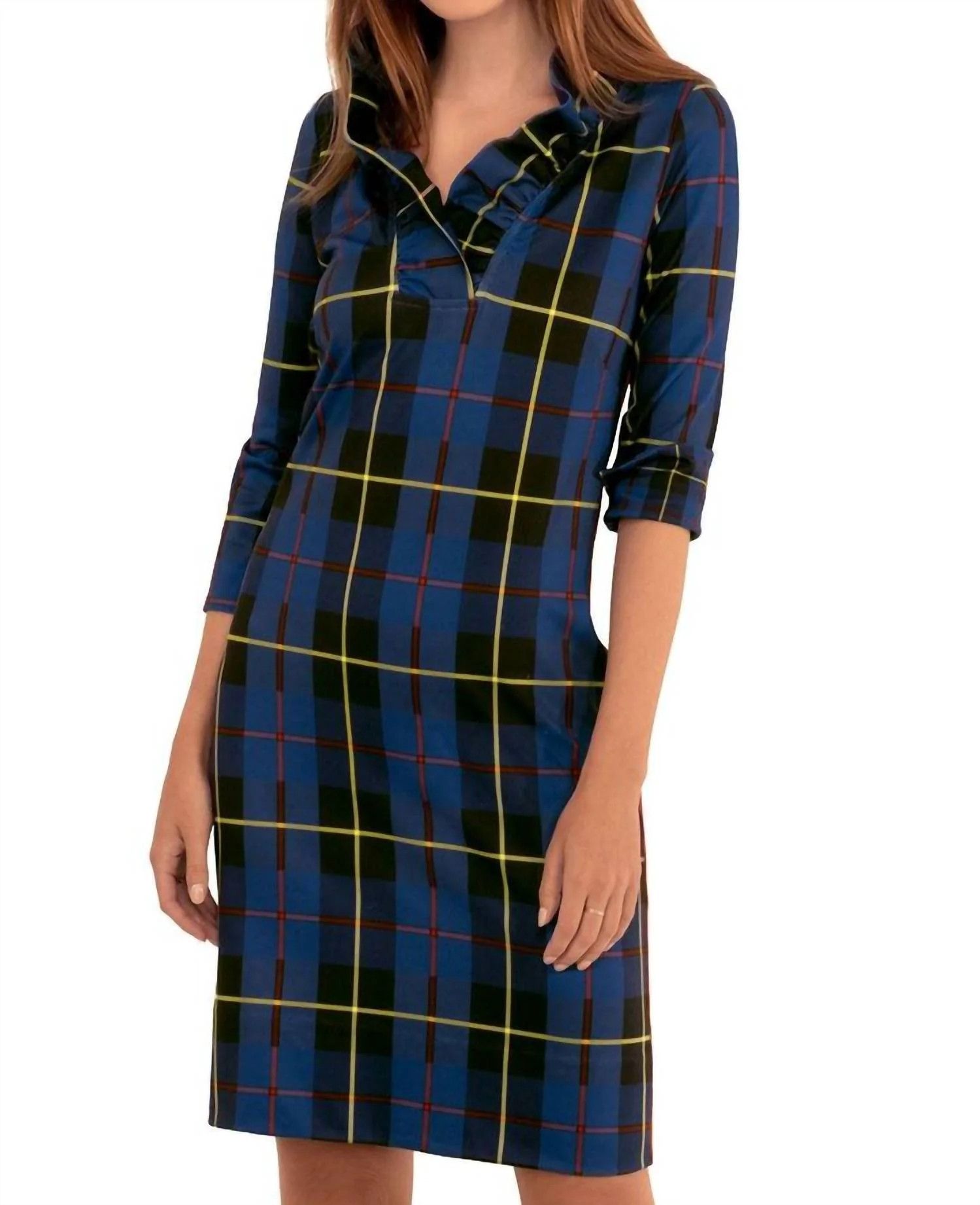Plaidly Cooper Dress Red Plaid In Blue | Shop Simon