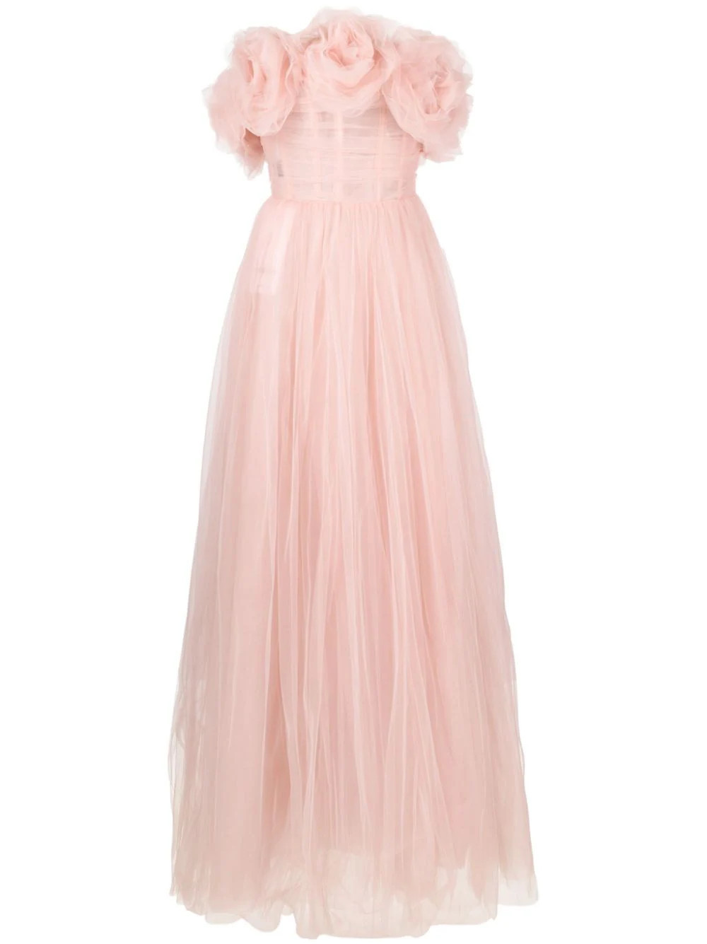Ana Radu rose-appliqué tulle gown dress - Pink | Farfetch Global