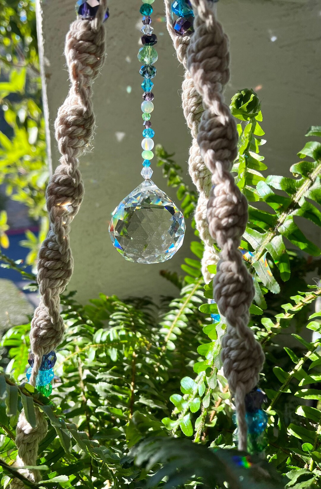Mermaid Suncatcher Macrame Plant Hanger With Crystal Beading - Etsy | Etsy (US)