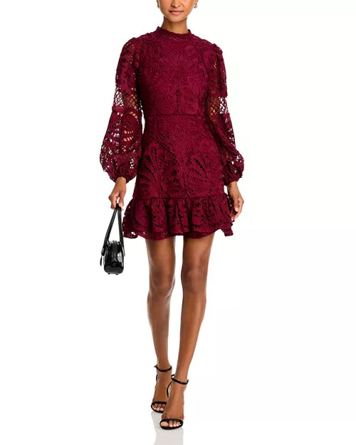 AQUA Long Sleeve Lace Dress - Exclusive  | Bloomingdale's NEW & NOW Holiday Parties | Bloomingdale's (US)