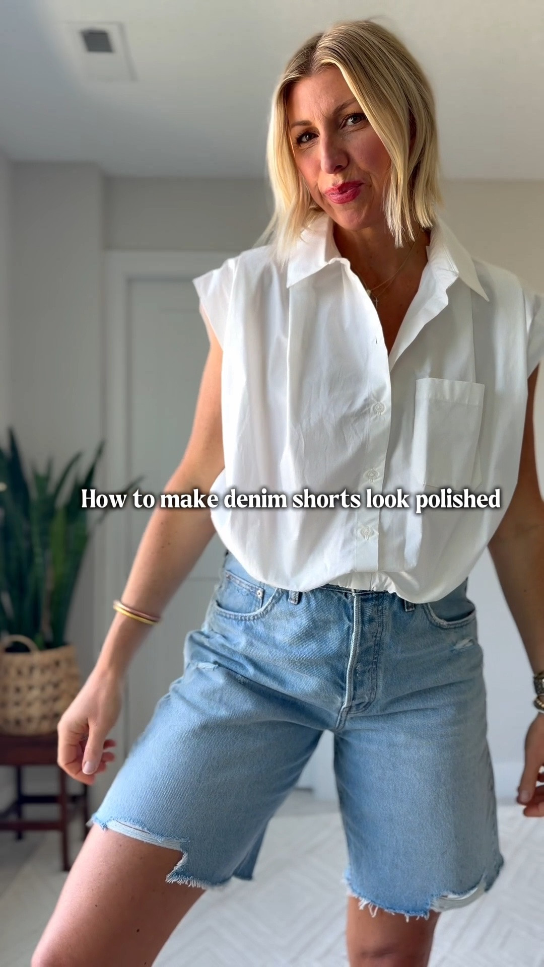 Denim shorts don’t have to feel too casual — the trick is pairing them with something crisp and elevated.

This cotton blouse instantly makes the whole look feel more intentional, while still keeping it easy for errands, lunch, vacation days, or a casual summer Friday.

Same blouse, completely different vibe. Linking this full outfit here.

#LTKOver40 #LTKStyleTip #LTKSummerStyle #LTKFinds

#LTKootd #LTKSeasonal #LTKOver40