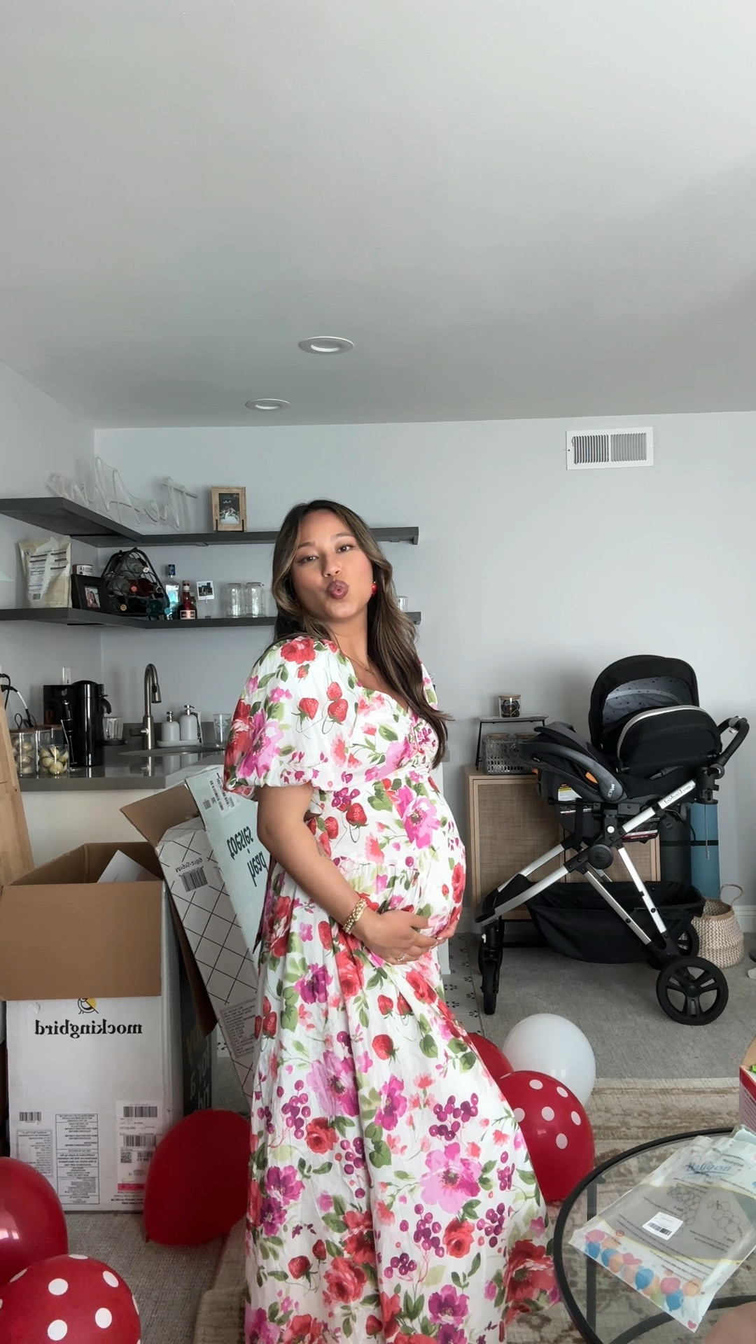 my baby shower dress 🍓🩷 | fit our theme of a berry sweet baby on the way perfectly! | wearing size M but probably could’ve done a S, usually a XS pre-pregnancy | baby shower outfit | pregnancy style | pregnancy outfit | maternity style | maternity outfit | maternity fashion | Abercrombie dress | Abercrombie finds | strawberry dress | strawberry theme 

#LTKBaby #LTKStyleTip #LTKBump