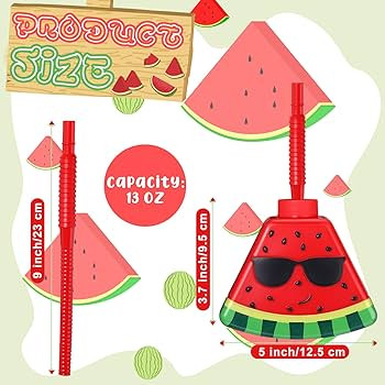 Dandat 12 Pcs Watermelon Cups with Straws and Lids, 13 oz Watermelon Shape Plastic Cup Fruit Part... | Amazon (US)