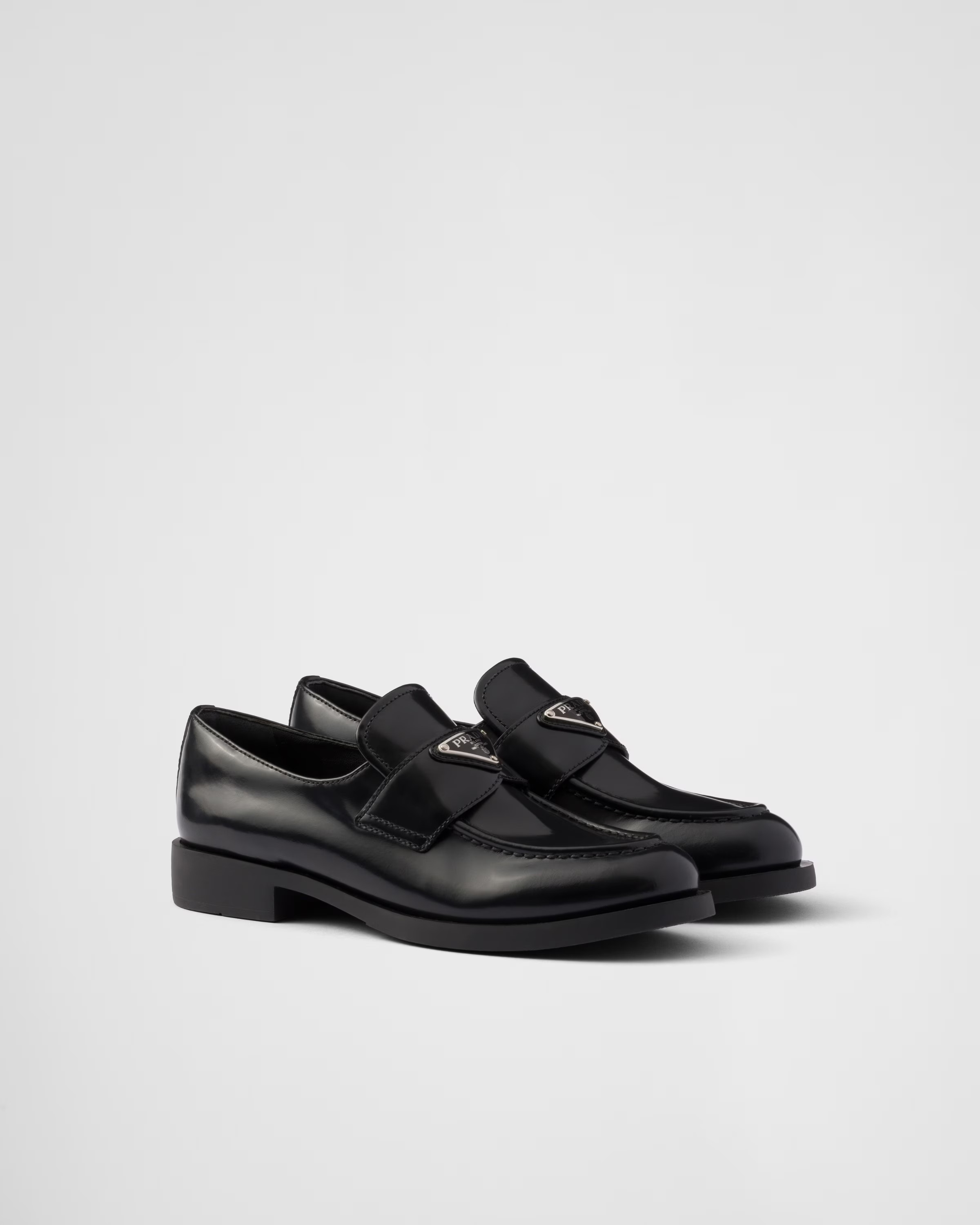 Brushed leather loafers | Prada Spa US