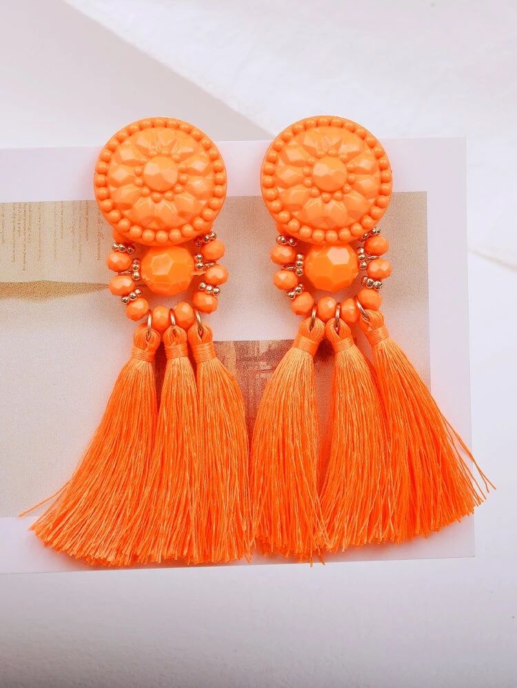 Bead Decor Tassel Drop Earrings | SHEIN