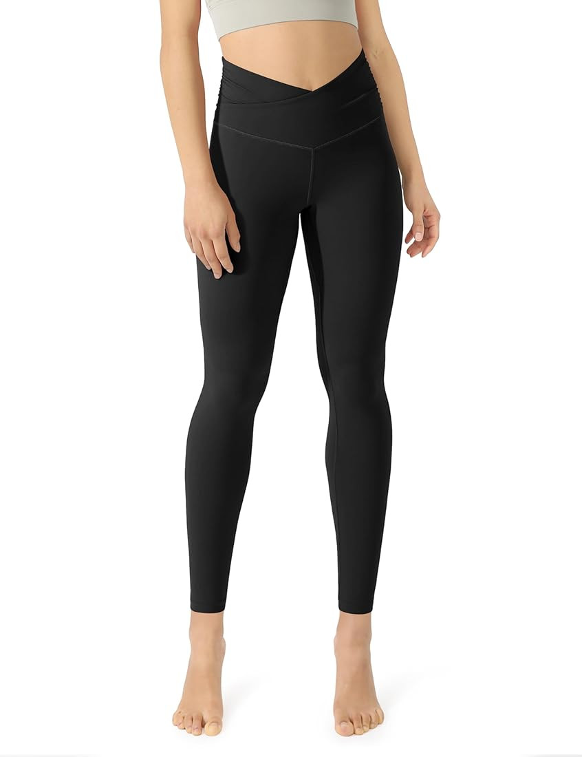 ODODOS Women's Cross Waist 7/8 Yoga Leggings with Inner Pocket, 21"/25"/28" Gathered Crossover Wo... | Amazon (US)
