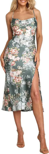 Marea Floral Tie Back Satin Midi Dress | Nordstrom