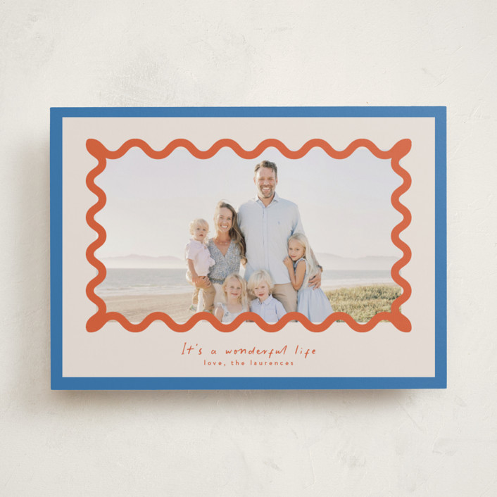 "Party Squiggle" - Customizable New Year Photo Cards in Blue or Orange by Blustery August. | Minted