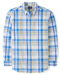 Mens Dad And Me Plaid Poplin Button Up Shirt - yellow | The Children's Place