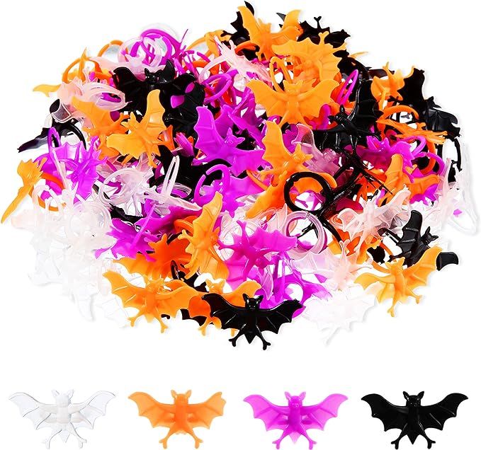 160 Pieces Colorful Halloween Bat Plastic Rings Bat Toy Rings Plastic Cupcake Topper Small Gift f... | Amazon (US)