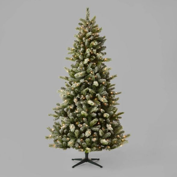 7ft Pre-Lit Full Frosted Glittered Douglas Fir Artificial Christmas Tree Clear Lights - Wondersho... | Target
