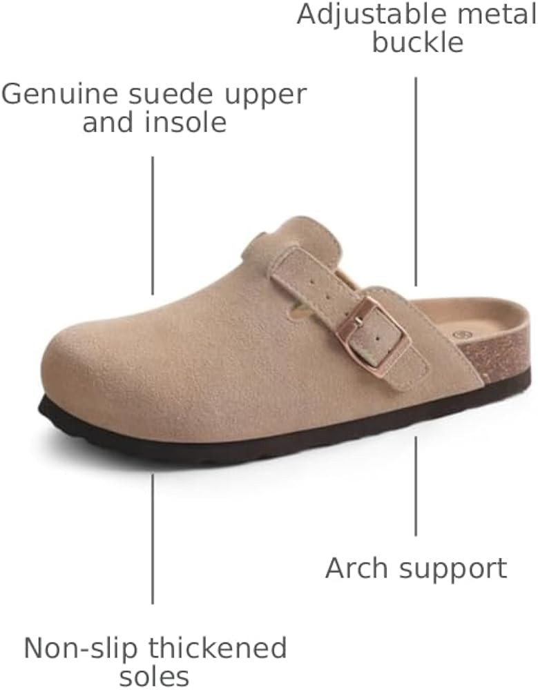 Genuine Suede Clogs for Women Men Soft Cork Footbed Leather Mules Comfort Potato Shoes with Arch ... | Amazon (US)