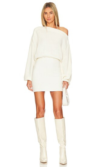 Off Shoulder Mini Sweater Dress in Cream | Revolve Clothing (Global)