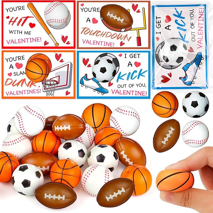 28 Pack Valentines Day Gifts for Kids Classroom Sports Stress Balls Toys with Valentines Cards fo... | Amazon (US)