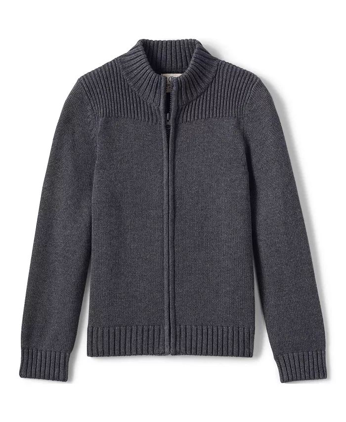 Lands' End Child School Uniform Boys Cotton Modal Zip Front Cardigan Sweater - Macy's | Macys (US)