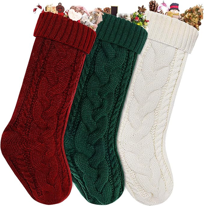 18" Large Size Cable Knit Christmas Stockings,Unique Xmas Stocking Decorations for Family Holiday... | Amazon (US)