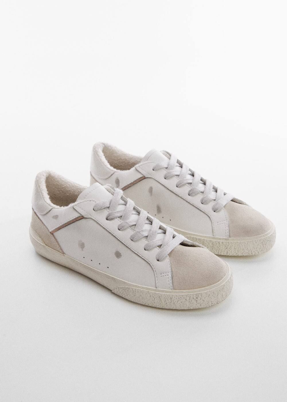 Worn-effect leather sneakers -  Women | Mango USA | MANGO (US)