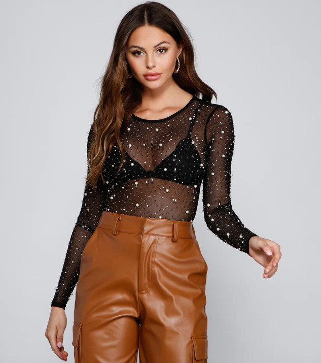 All That Shine Pearl And Rhinestone Bodysuit | Windsor Stores