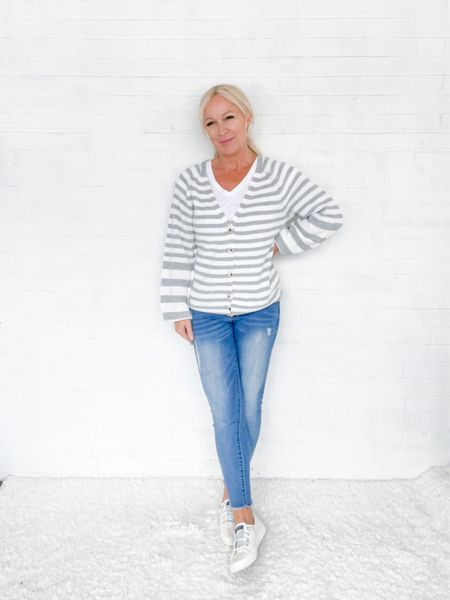 Gray striped cardigan sweater

#LTKunder50 #LTKSeasonal #LTKFind