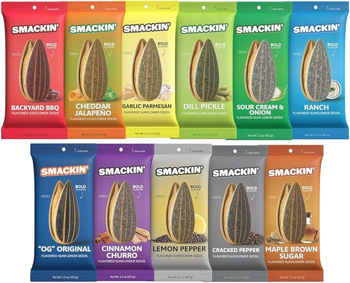 SMACKIN' Sunflower Seeds, Roasted Jumbo Small-Batch, American Made - Variety, 1.5oz bags (11 pack... | Amazon (US)