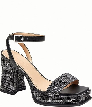Crystal Signature Jacquard Platform Block Heel Sandals | Dillard's