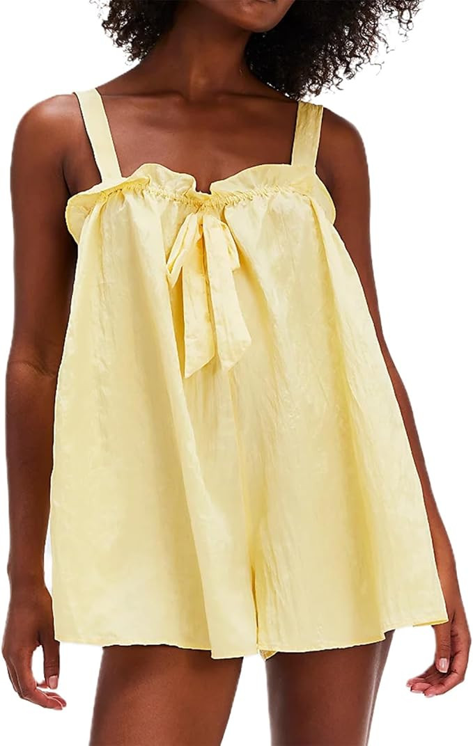 Women Y2k Casual Rompers Wide leg Loose Spaghetti Straps Boho Sleeveless Shorts Jumpsuit Going Ou... | Amazon (US)