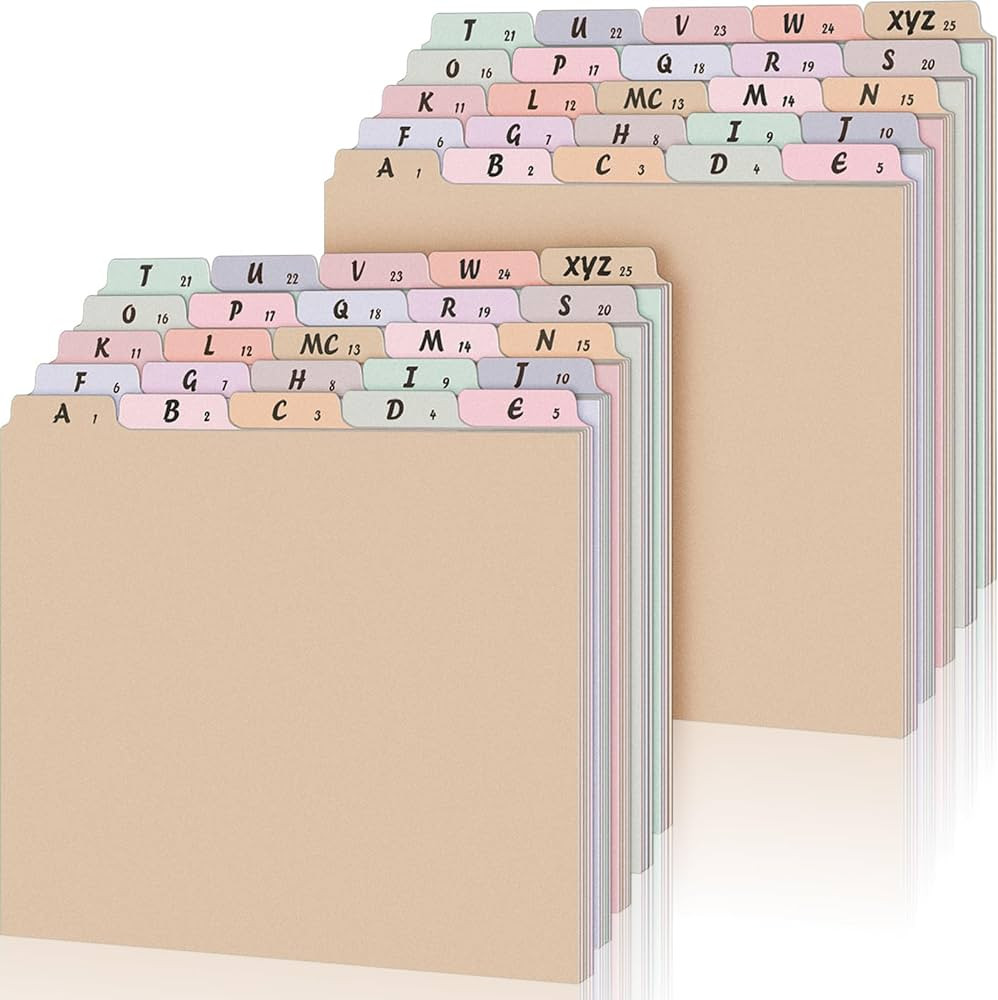 50 Pcs A-Z Alphabet Top Tab File Guides Set, Heavyweight Letter Size File Dividers 1/5 Cut Tab Fi... | Amazon (US)