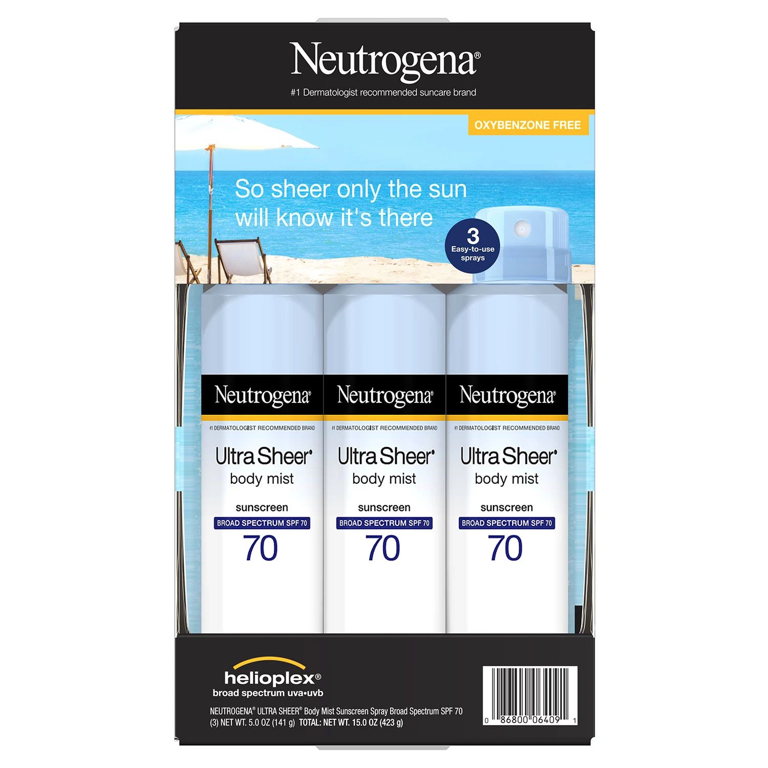 Neutrogena Ultra Sheer Body Mist Sunscreen Spray, SPF 70 (5 oz., 3 pk.) | Sam's Club
