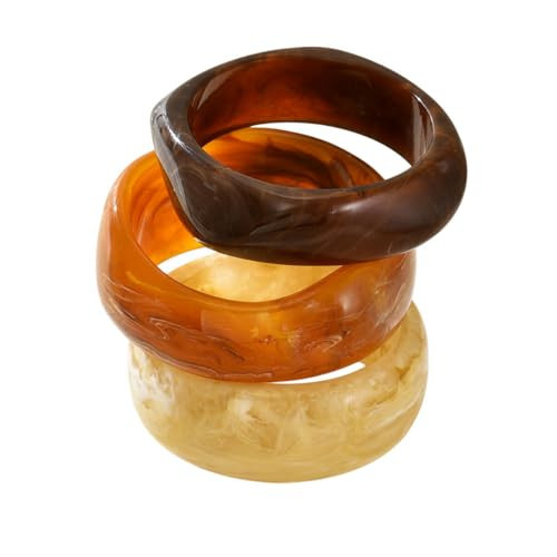 Fuqimanman2020 Chunky Resin Acrylic Bangle Bracelets for Women Wide Big Irregular Geometric Wristband Acetate Stackable Statement Jewelry-3pcs A | Amazon (US)