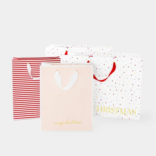 4 Bag Set Colorful Multicolor Dot/Red Stripe/Solid Pink (2 Cub, 2 Large Vogue) - Sugar Paper™ +... | Target