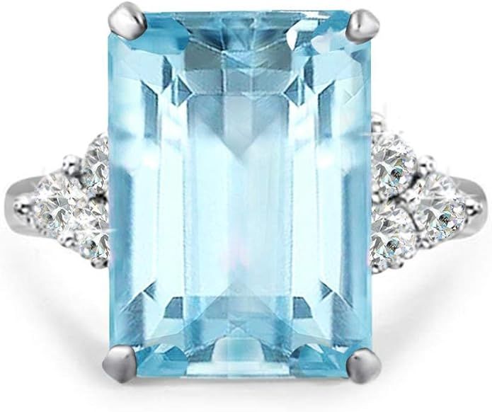 Samie Collection Princess Diana 20ctw Emerald Cut Simulated Gemstone in Aquamarine-Tone, Emerald-... | Amazon (US)