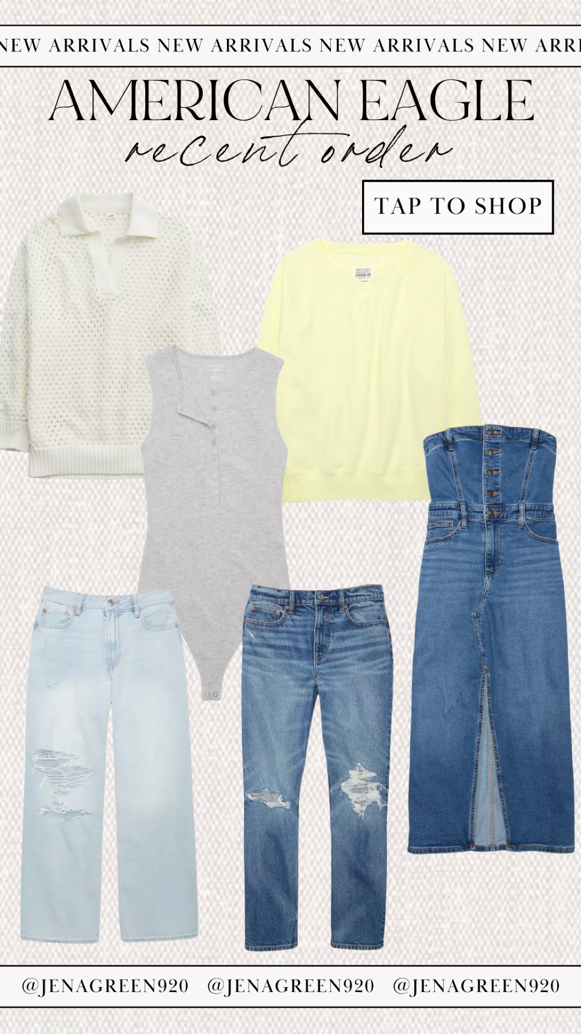 American Eagle | Wide Leg Jeans | Strapless Denim Dress | Crochet Polo Sweater | Henley Bodysuit | Oversized Sweatshirt 

#LTKsalealert #LTKstyletip #LTKfindsunder100