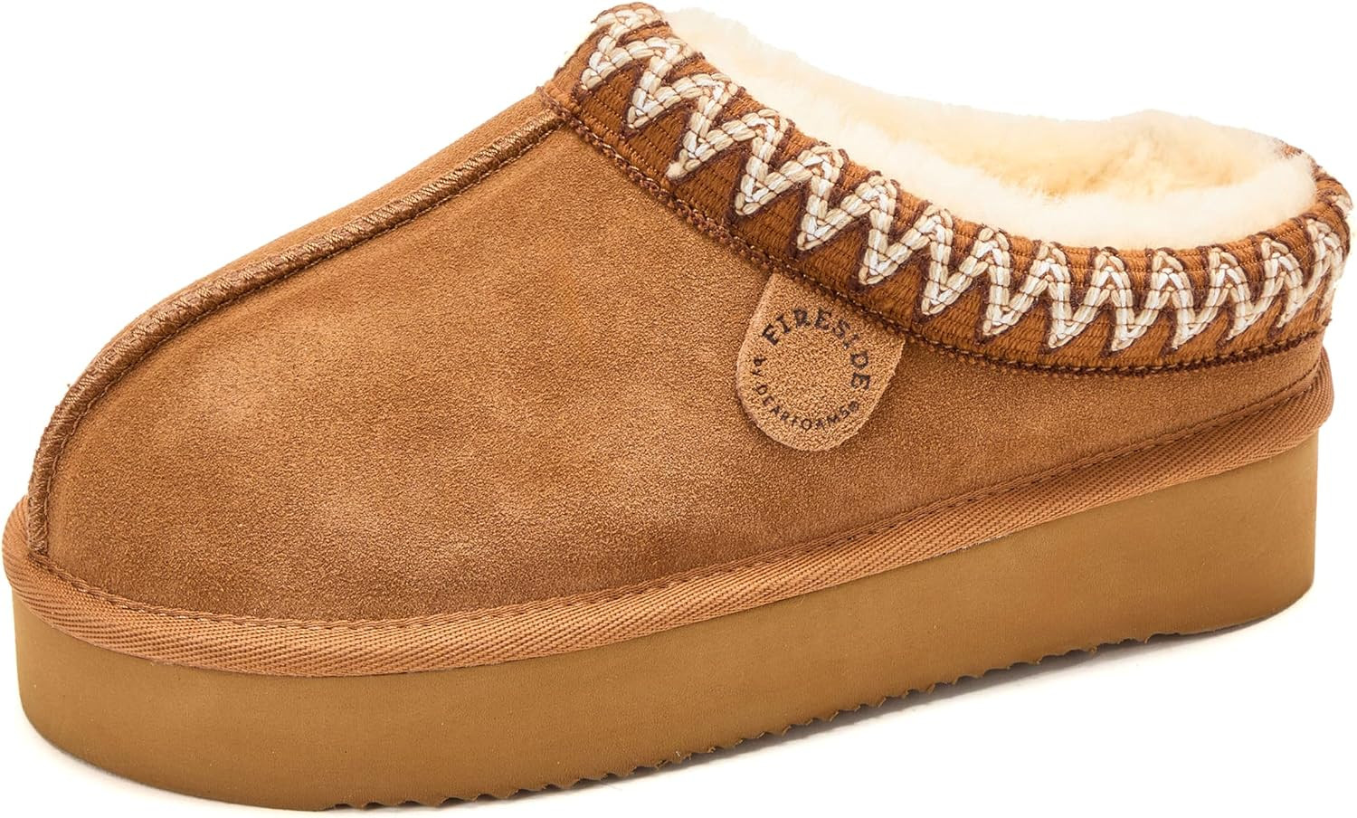Fireside By Dearfoams Women's Queenstown Shearling Slippers, Memory Foam Suede Clog, Indoor/Outdoor Slip-in House Shoes | Amazon (US)
