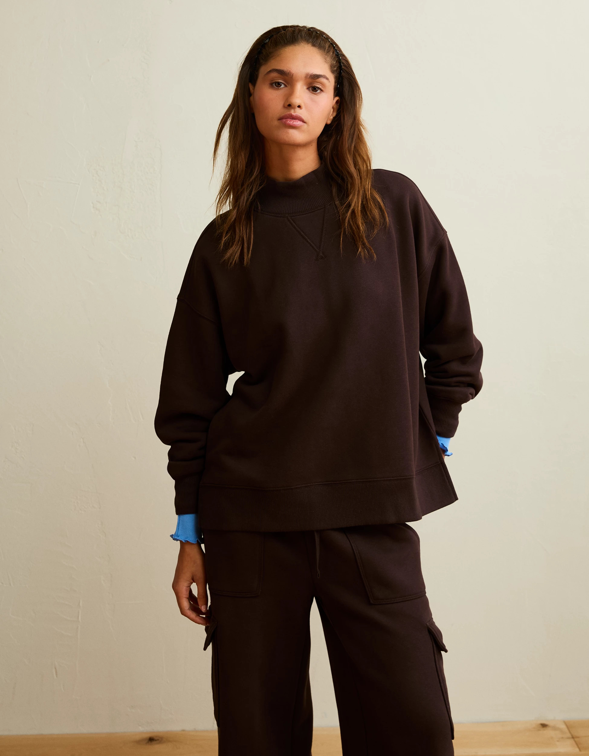 AE Everyday Luxe Mock Neck Sweatshirt | American Eagle Outfitters (US & CA)