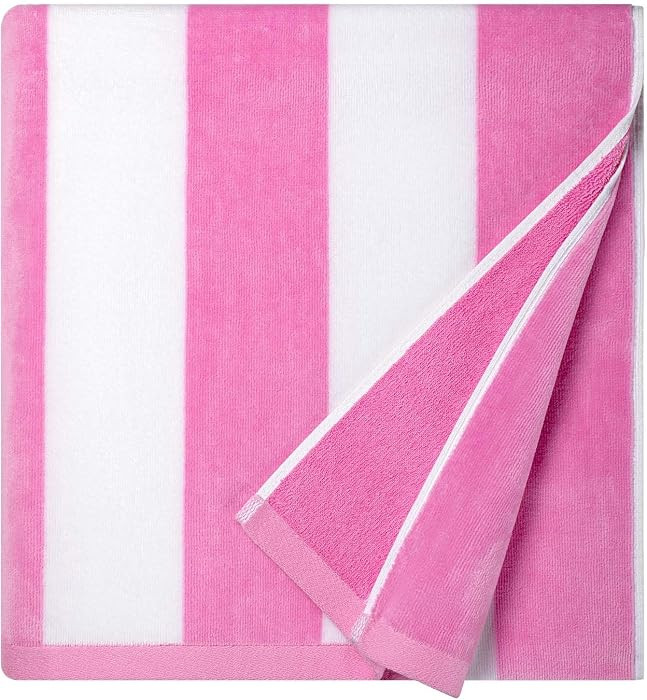 Cotton Oversized Beach Towel - Large 35 x 70 in Striped Pool Towel, Soft Velour Big Cabana Swimmi... | Amazon (US)