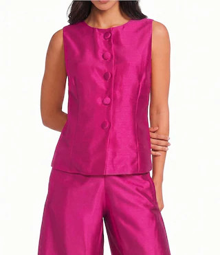 Abbey Glass Callie Round Neckline Button Front Coordinating Sleeveless Top | Dillard's | Dillard's