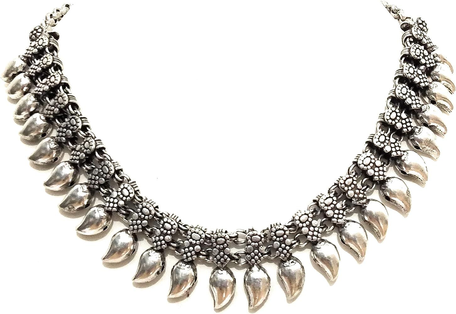 Indian Necklace oxidized silver for women fashion tribal inspired silver choker jewelry Mango sha... | Amazon (US)