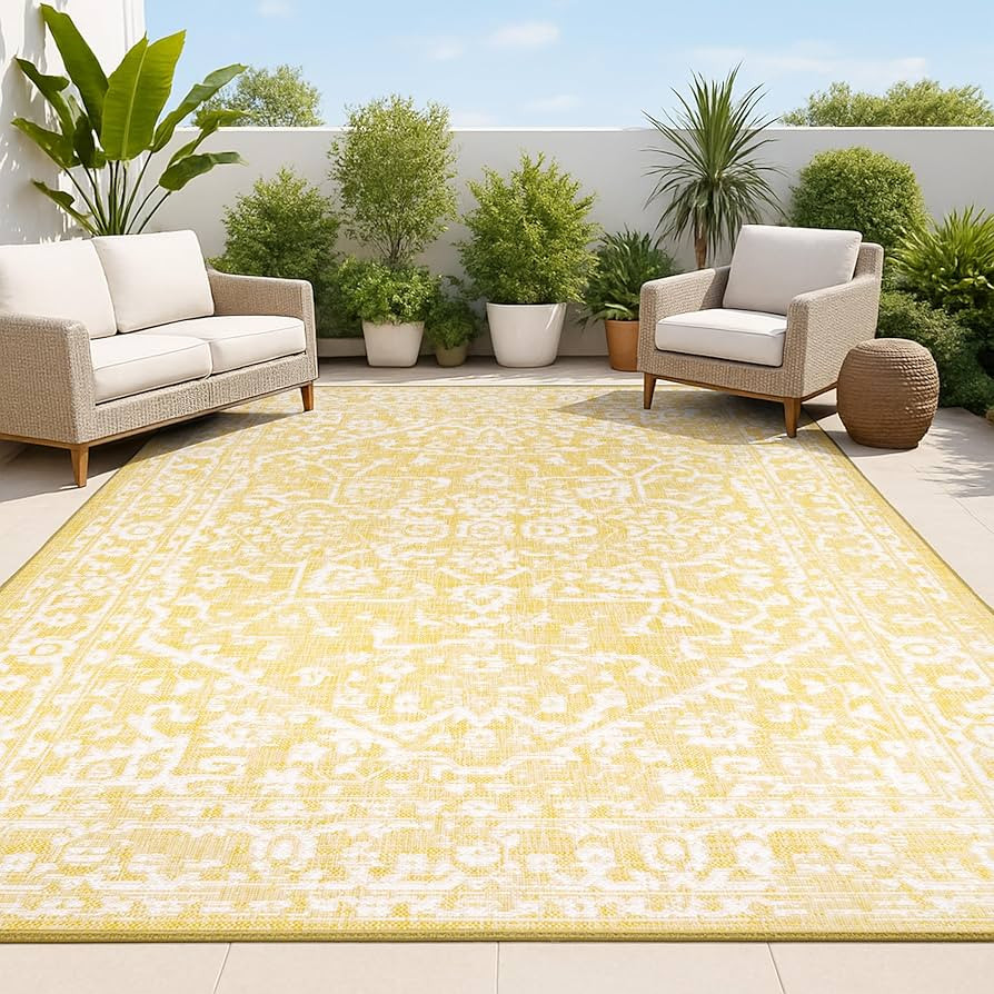 JONATHAN Y SMB104G-8 Malta Bohemian Medallion Textured Weave Indoor Outdoor Area Rug, Coastal Tra... | Amazon (US)