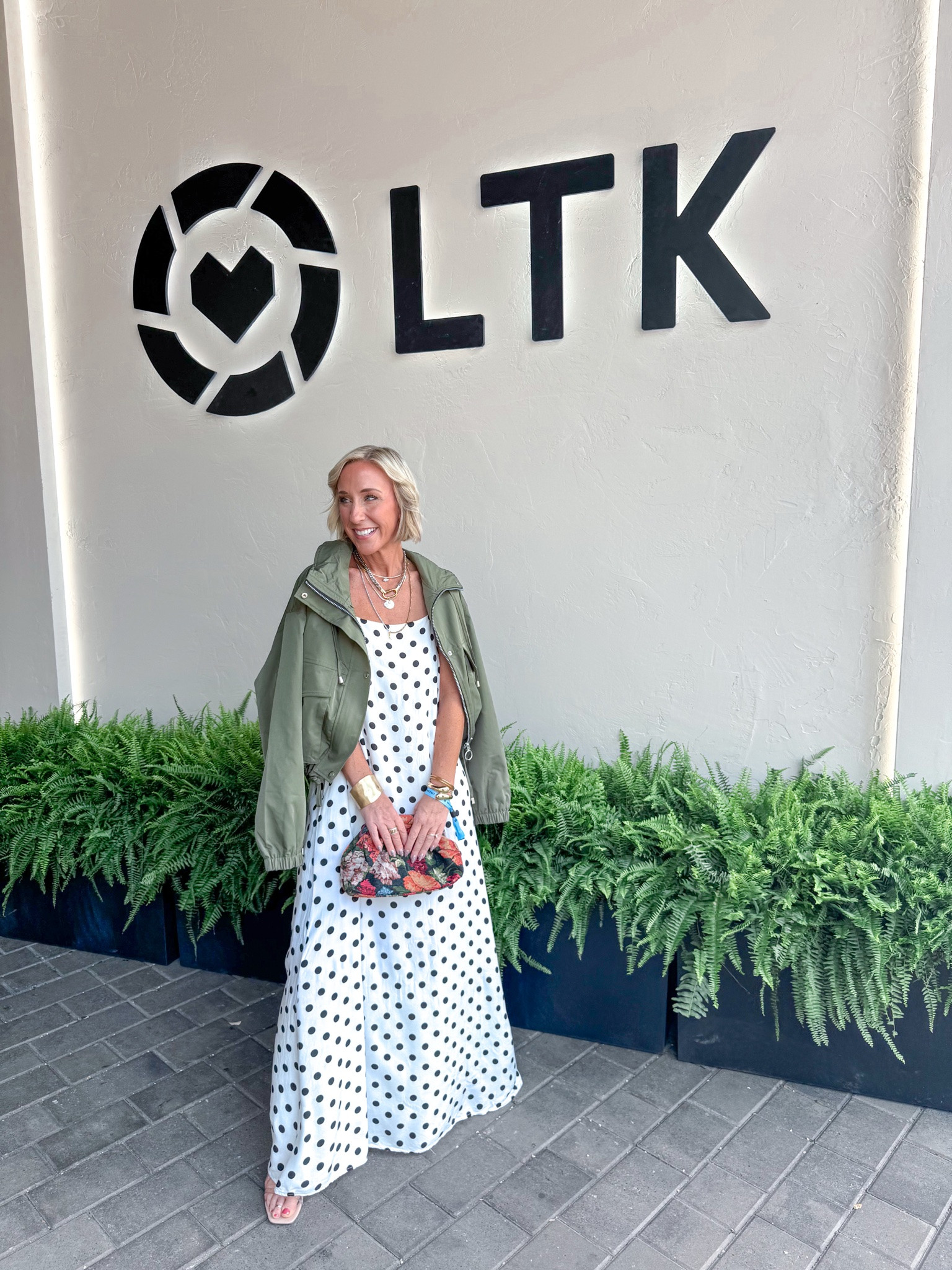 My outfit for creator check-in for LTKCon:
• polka dot dress - size small. Use code 20LESLIE for 20% off. 
• jacket - size small.

#LTKootd #LTKCon #LTKOver40