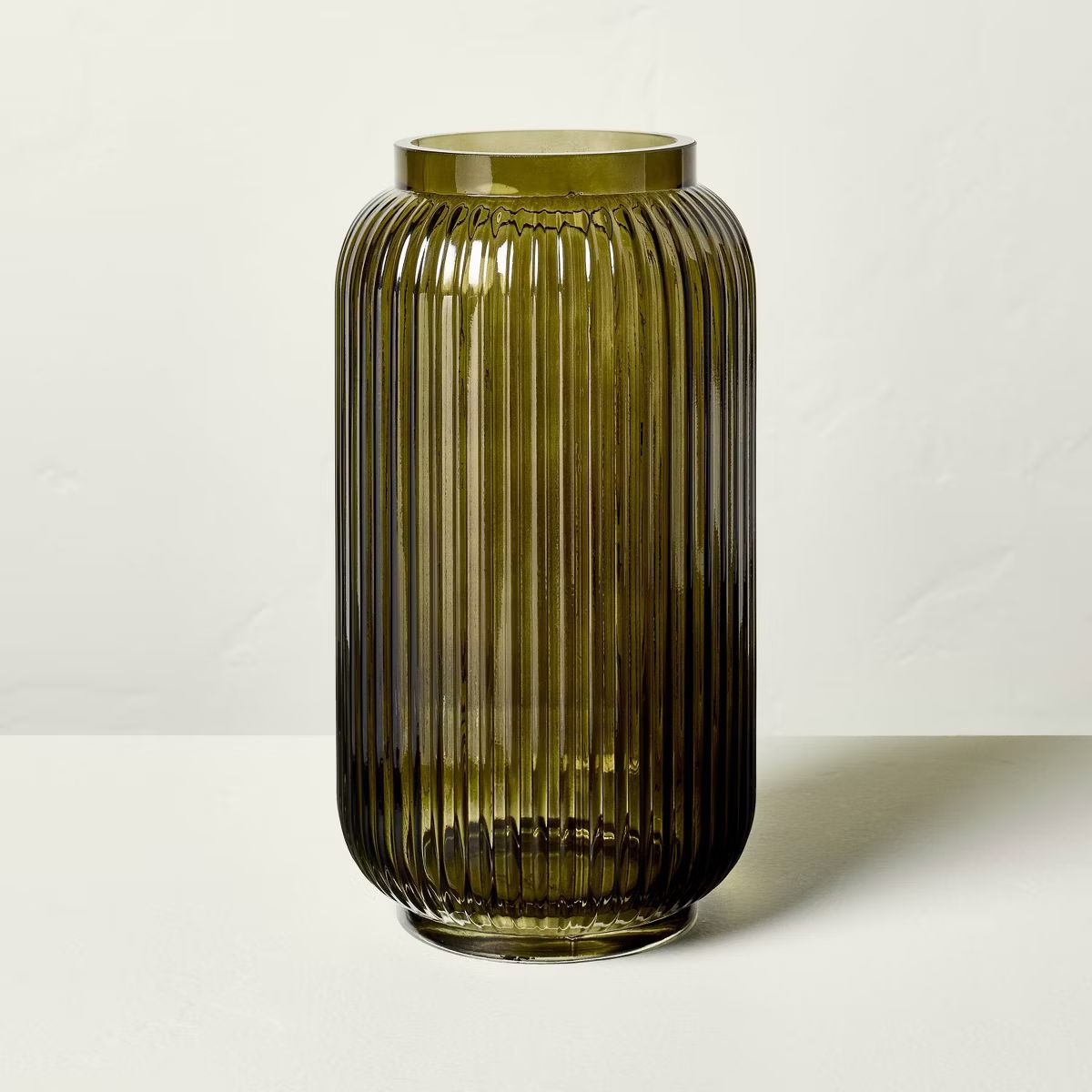 Tinted Glass Ribbed Jug Vase Olive Green - Hearth & Hand™ with Magnolia | Target