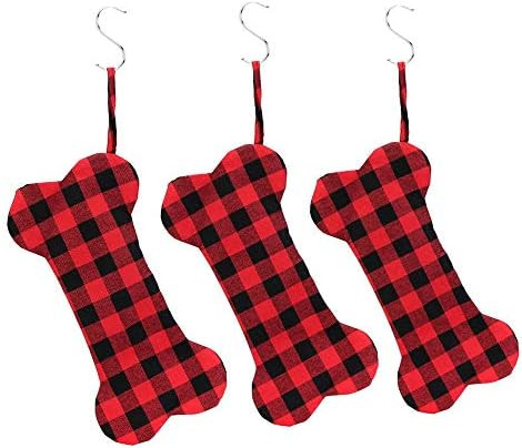 Buffalo Plaid Dog Bone Christmas Stocking Pets Christmas Ornament 3pcs | Amazon (US)