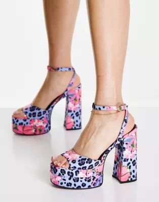 ASOS DESIGN Nix platform heeled sandals in tropical print | ASOS (Global)