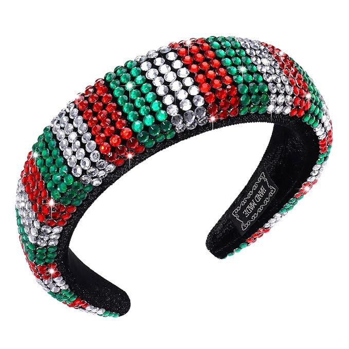 HSWE Christmas Rhinestone Padded Headband Xmas Headbands for Women Girls Red Green Sliver Crystal... | Amazon (US)