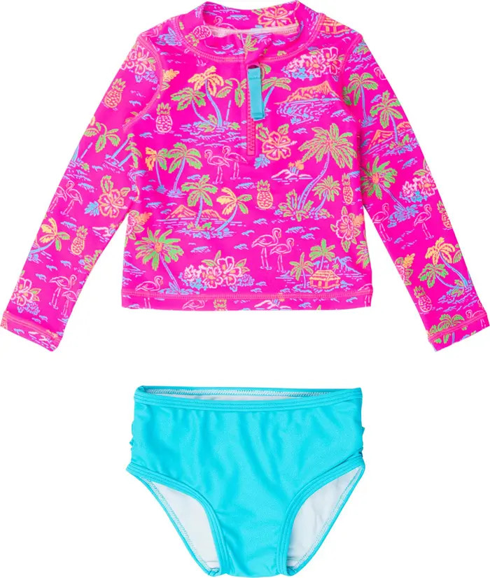 RuffleButts Baby Girls UPF50+ Long Sleeve Zipper Rash Guard 2-Piece | Nordstrom | Nordstrom