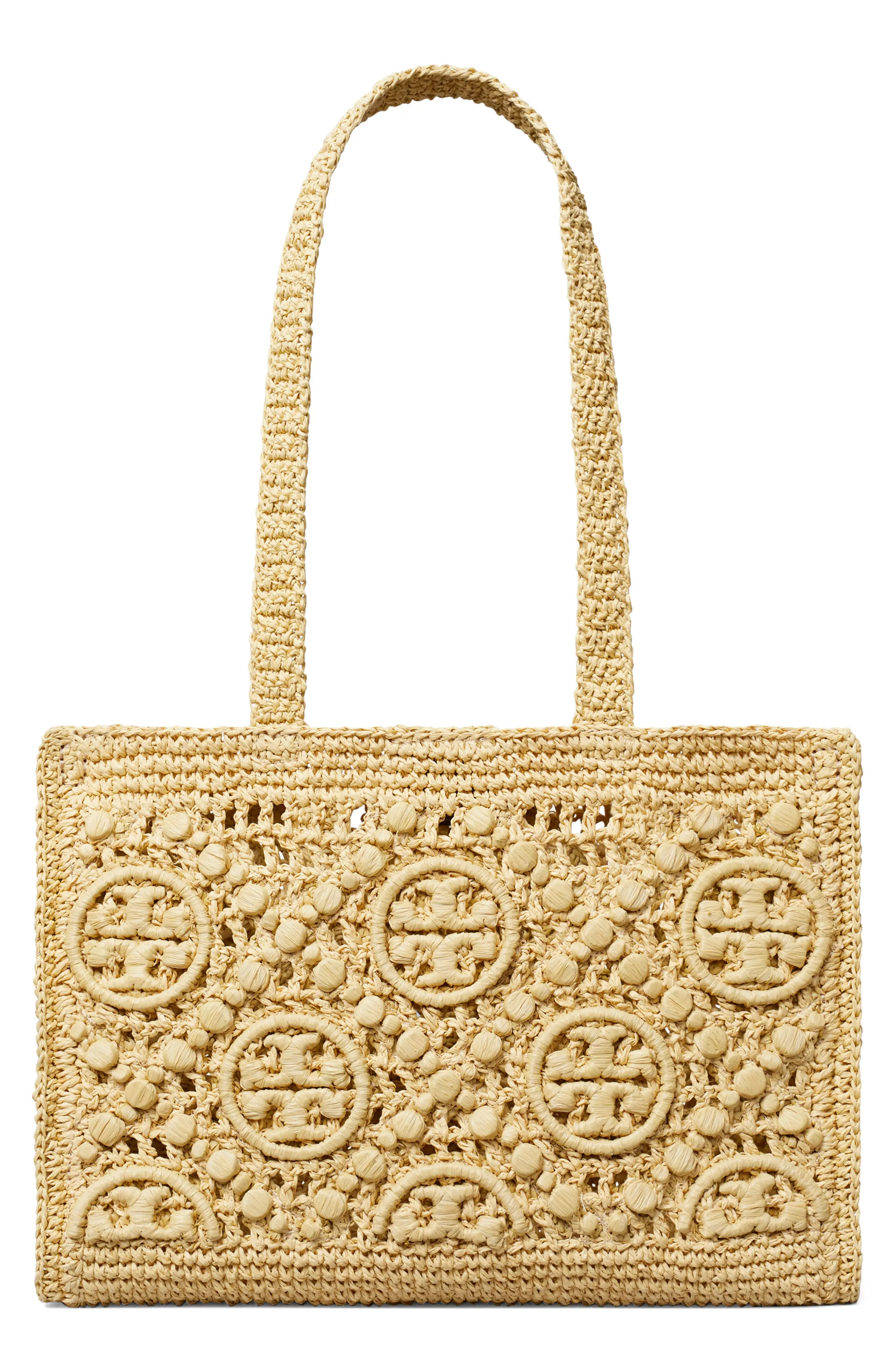 Tory Burch T Monogram Crochet Small Tote in Natural at Nordstrom | Nordstrom